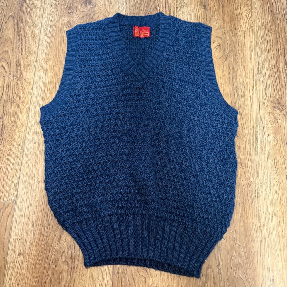 Vtg Rare‎ 70's Sears Mens Store Kings Road Crochet Knit Sweater Vest Mens Size L